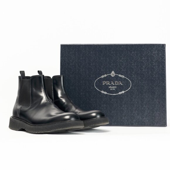 Prada Black Leather Chelsea Ankle Boots - Picture 12 of 12
